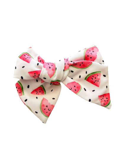 Pink Watermelon Hair Bow for Girls | Summer Alligator Clip & Pigtail Set