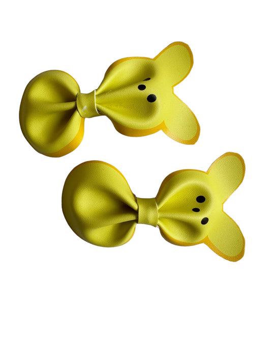 Peeps Faux Leather Bow 4" - Easter Hair Clip in Yellow, Pink & Purple