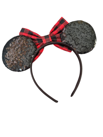 Buffalo Plaid Holiday Mouse Ears Headband - Christmas Mouse Ear Headband