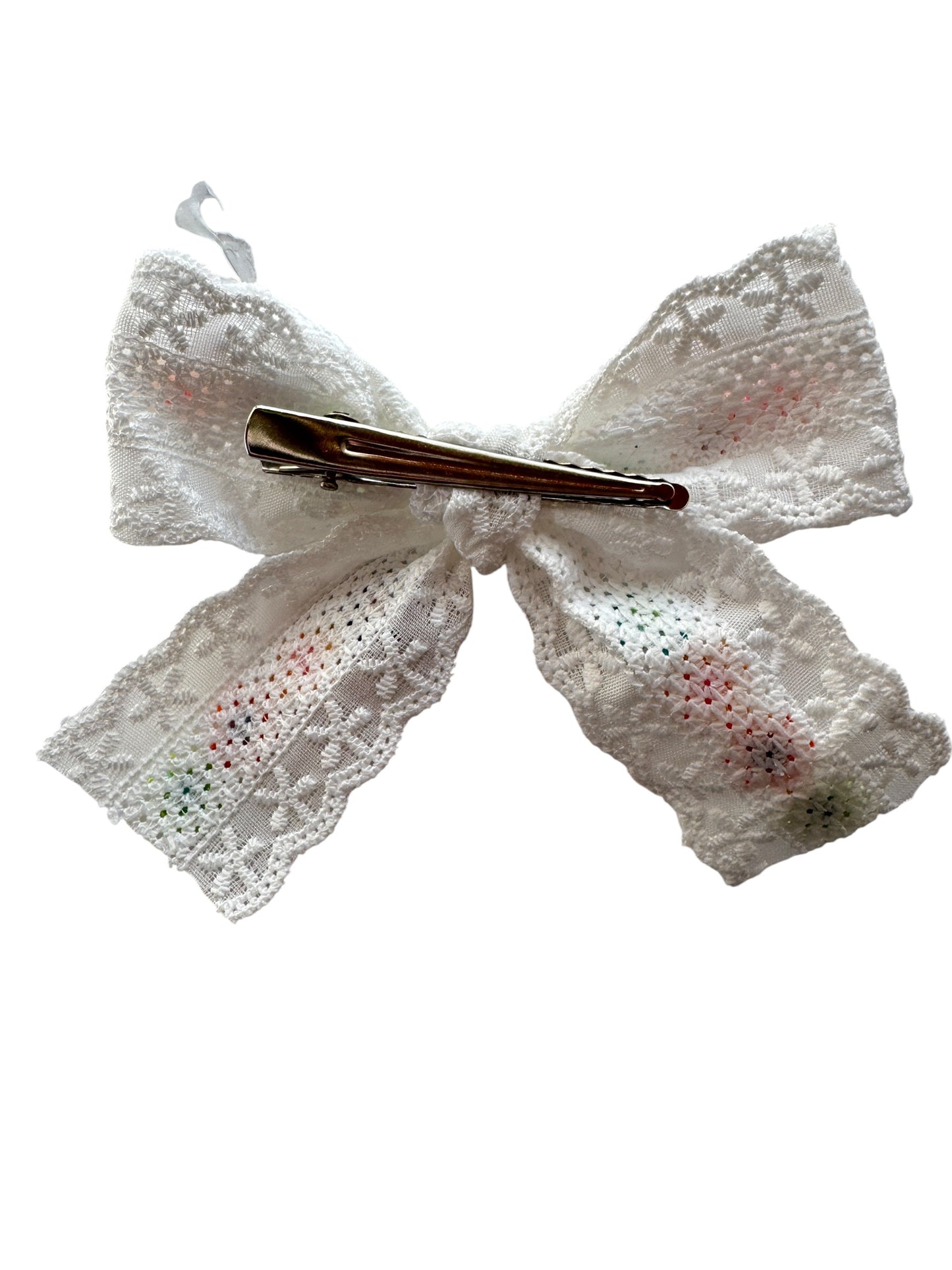 White Daisy Lace Hair Bows for Girls – Floral Embroidered Bows with Alligator Clip