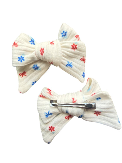 Patriotic Bows & Flowers Hair Bows for Girls & Babies | Alligator Clip or Nylon Headband | 4th of July