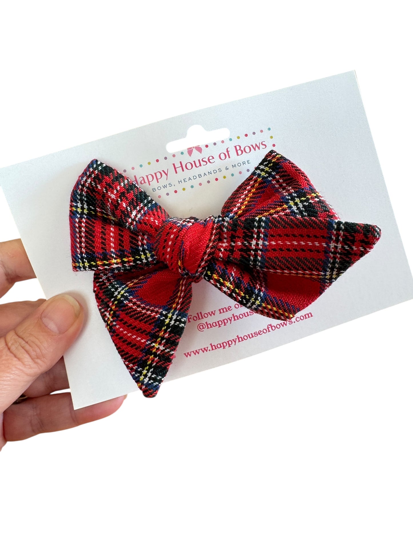 Holiday Red Flannel Hair Bow - Red Plaid Christmas Bow for Girls
