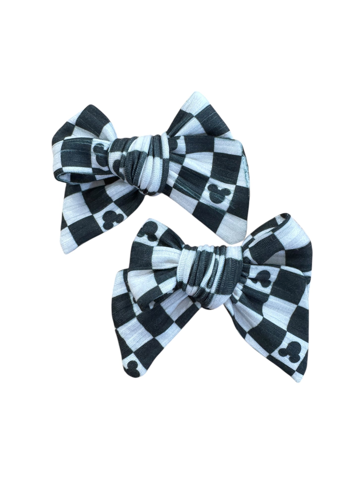 Black Checkered Mouse Hair Bow - Hair Bow for Girls