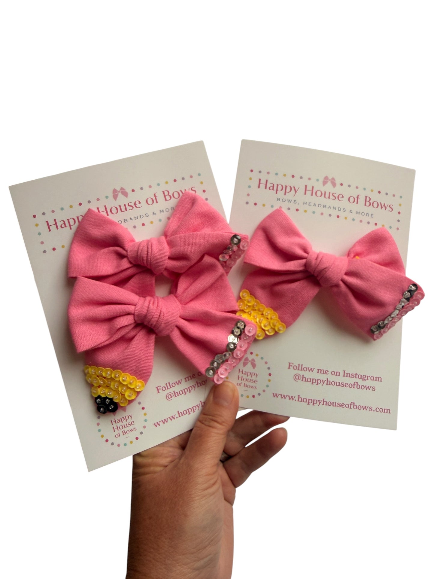 Pink Embellished Pencil Hair Bow for Little Girls – Back to School Alligator Clip