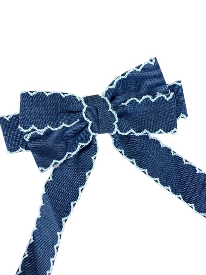 *Denim Long Tail Hair Bow