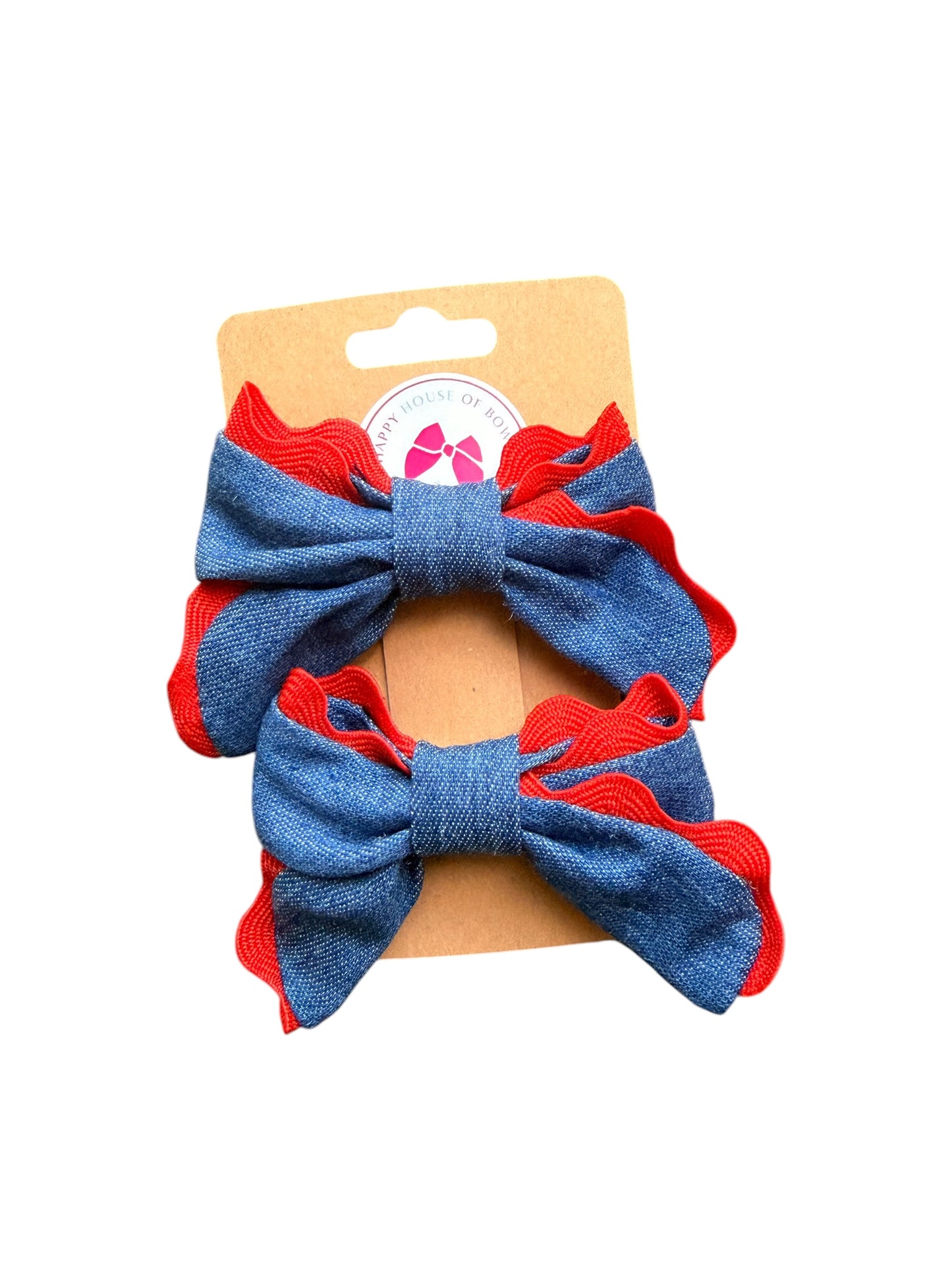 Girls' Denim & Red Hair Bows | Patriotic Bow Clips for Kids