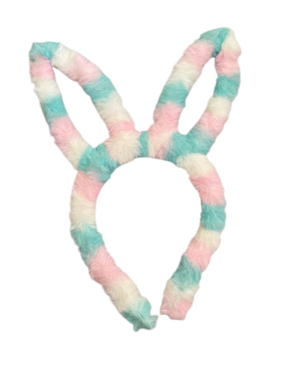 Easter Bunny Ear Headband - Fuzzy Striped Headband for Girls & Kids
