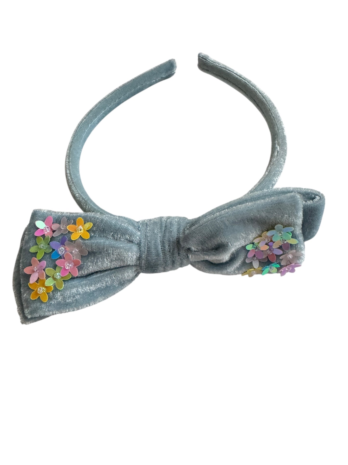 Velvet Bow Headband with Sequin Flowers - Girls & Women Hair Accessory