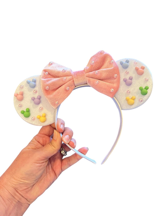 Velvet and Pastel Pearl Mouse Ear Headband