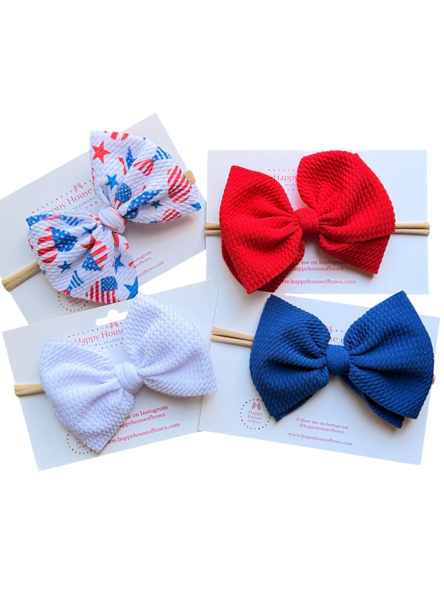 Patriotic Baby Headbands | Liverpool Fabric Bow on Soft Nylon Headband | 4th of July