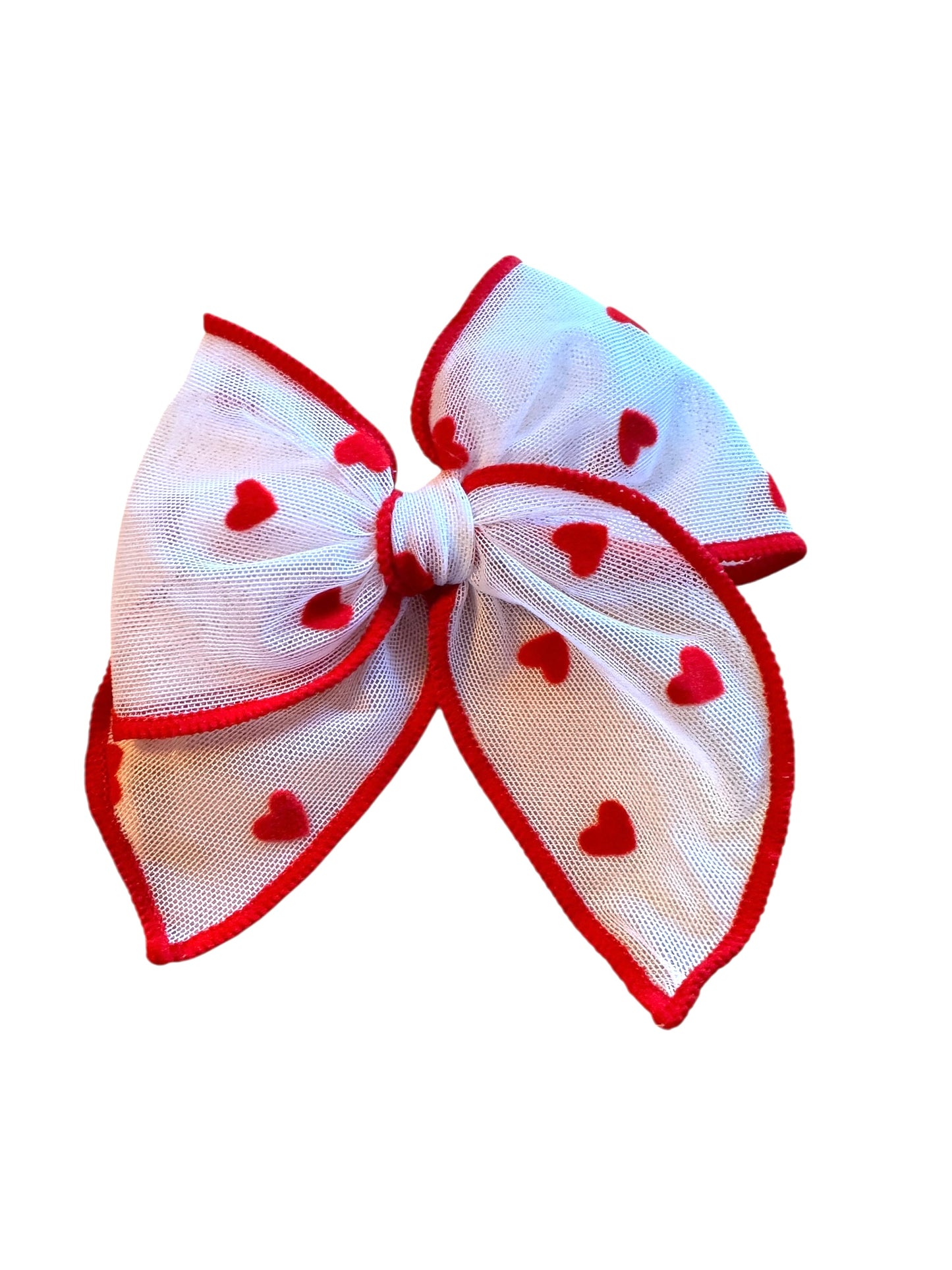 Red Trim Tulle Velvet Heart Hair Bows - Valentine's Day Hair Bows for Girls