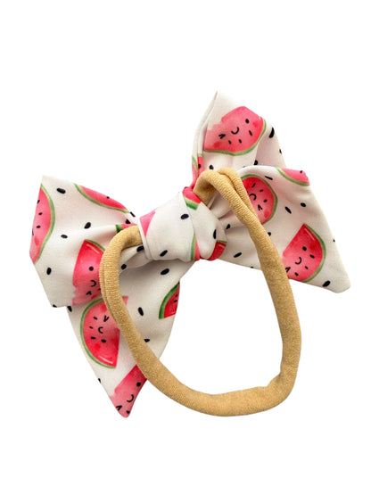 Pink Watermelon Hair Bow for Girls | Summer Alligator Clip & Pigtail Set