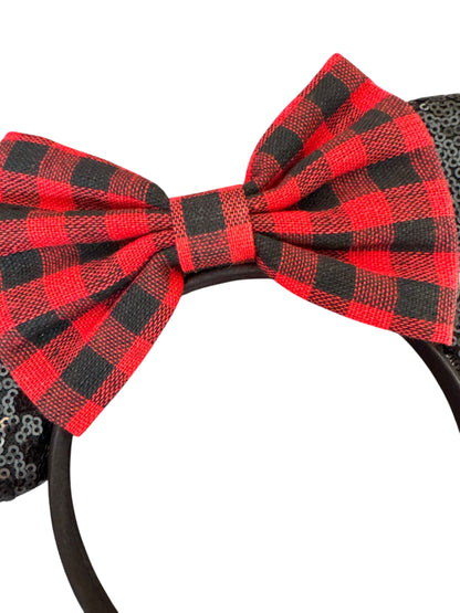 Buffalo Plaid Holiday Mouse Ears Headband - Christmas Mouse Ear Headband