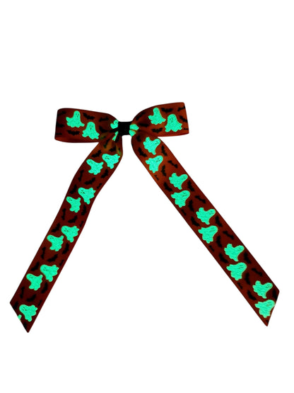Glow-in-the-Dark Ghost Ribbon Hair Bow – Halloween Hair Accessories for Kids
