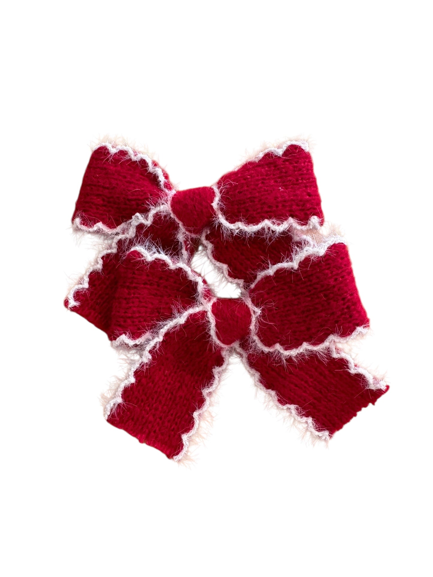 Knit and White Trim Pigtails Hair Bows for Girls - Soft Knit Pigtail Clips