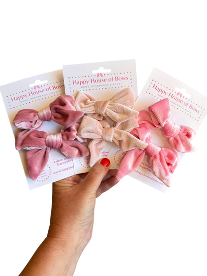 Mini Velvet Pigtail Sets - Matching Hair Bow Pairs