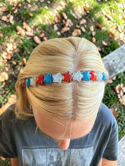 Patriotic Resin Stars Headband for Girls – Red White & Blue 4th of July Hair Accessory