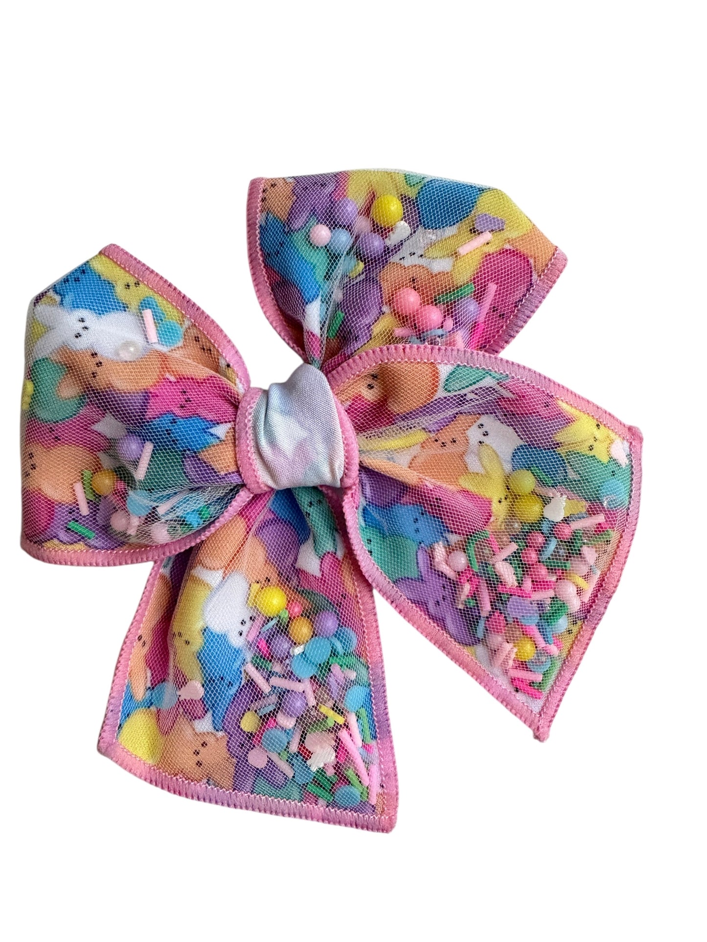 Easter Bunny Shaker Hair Bow for Girls - Pink Confetti Alligator Clip