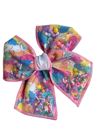 Easter Bunny Shaker Hair Bow for Girls - Pink Confetti Alligator Clip