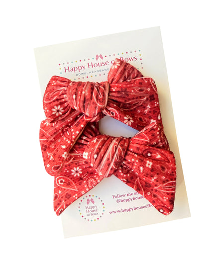 Red Bandana Hair Bows for Little Girls