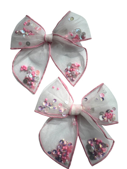 Pink Glitter Shaker Hair Bows - Confetti Bow for Girls