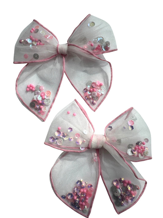 Pink Glitter Shaker Hair Bows - Confetti Bow for Girls