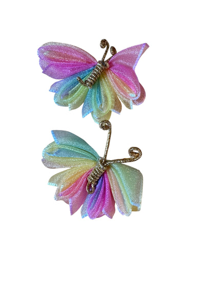Pastel Butterfly Hair Clips for Girls | Tulle Butterfly Bow Clips | Single or Pigtail Set