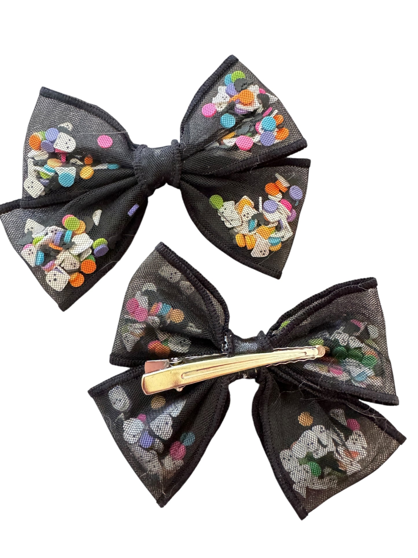 Halloween Ghost Shaker Hair Bow Set – Cute Black Tulle with Ghosts for Girls