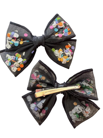 Halloween Ghost Shaker Hair Bow Set – Cute Black Tulle with Ghosts for Girls