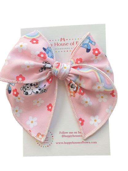 Bluey Hair Bow for Girls - Blue Dog Rainbow Bow