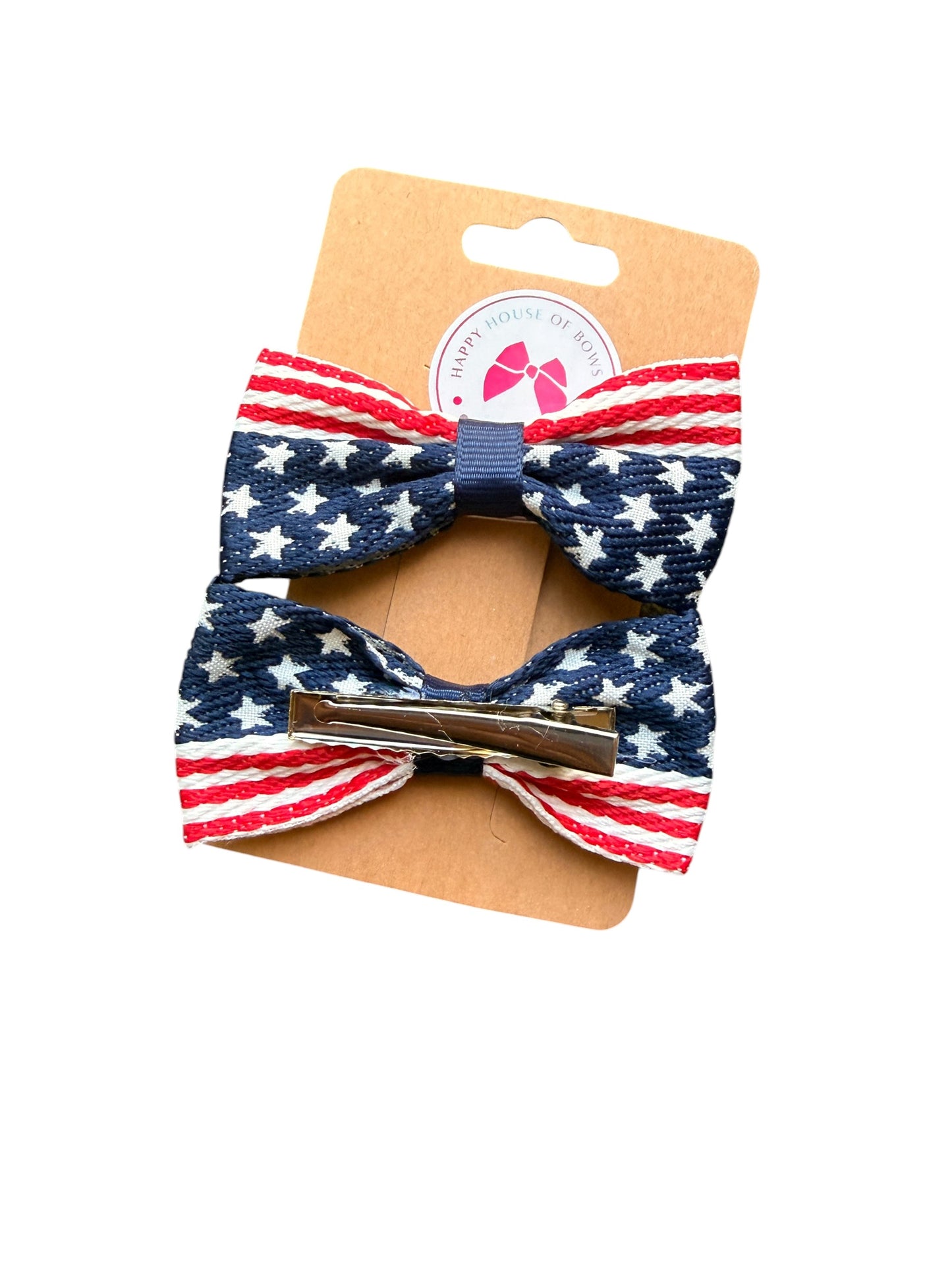 Patriotic Hair Bows - Navy & Red Stripes | 4th of July & Memorial Day Hair Clips