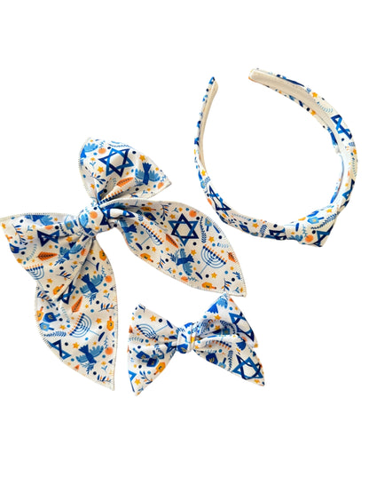 Hanukkah Hair Bows - White Holiday Accessories