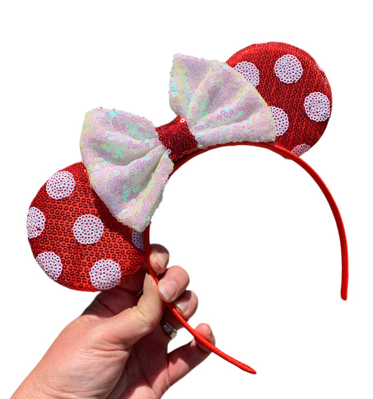 *Red Polka Dot Mouse Ear Headband