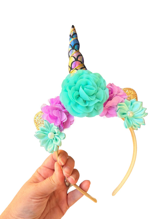 Pastel Rainbow Mermaid Unicorn Headband for Girls | Dreamy Birthday Party Hair Accessory