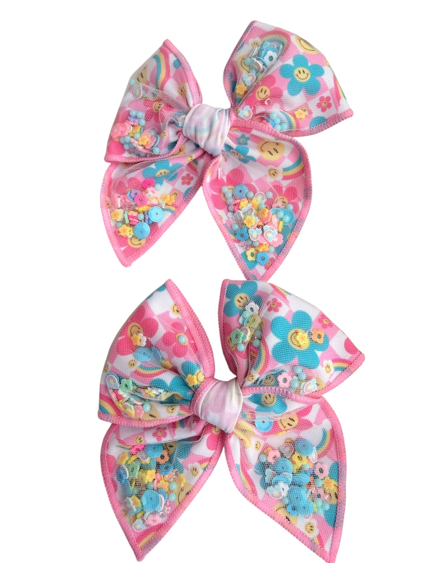 Smiling Daisy Shaker Hair Bow – Floral Confetti Alligator Clip for Girls