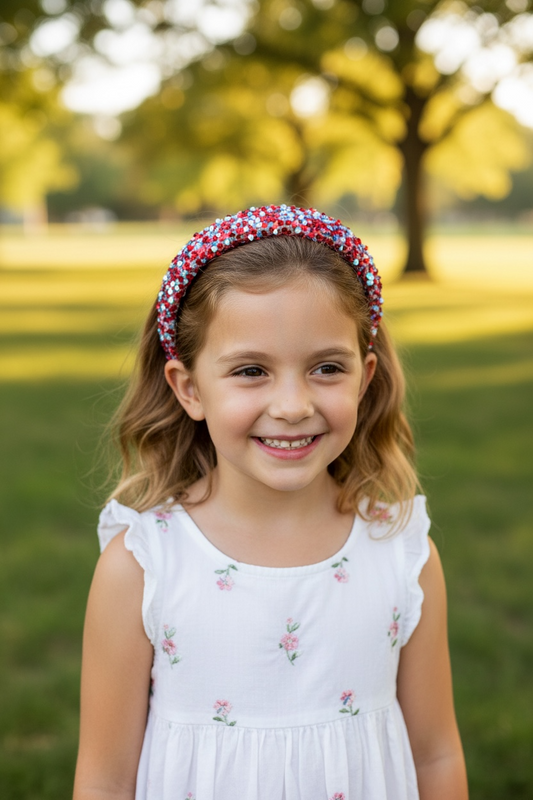 Patriotic Glitter Headband for Girls – Red White & Blue 4th of July Hair Accessory