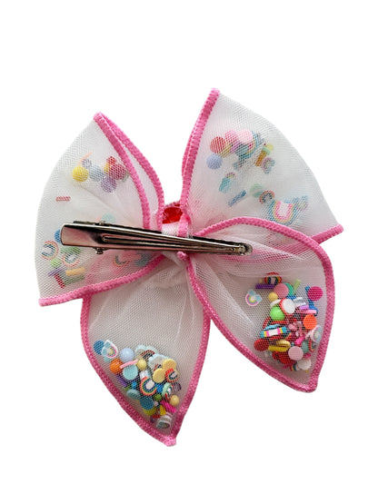 Spring Rainbow Shaker Hair Bow for Girls - Floral Confetti Alligator Clip