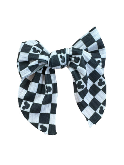 Black Checkered Mouse Hair Bow - Hair Bow for Girls