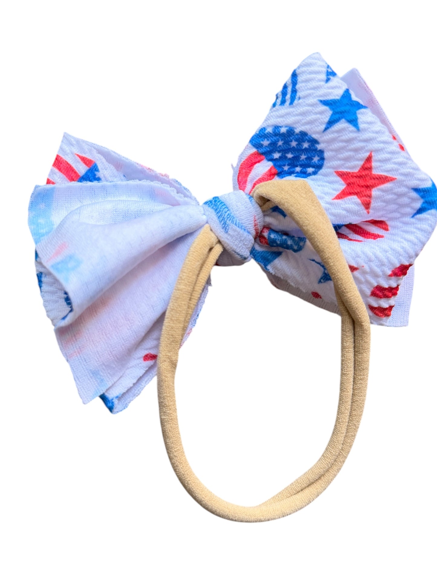 Patriotic Baby Headbands | Liverpool Fabric Bow on Soft Nylon Headband | 4th of July