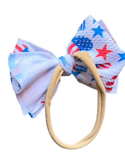 Patriotic Baby Headbands | Liverpool Fabric Bow on Soft Nylon Headband | 4th of July
