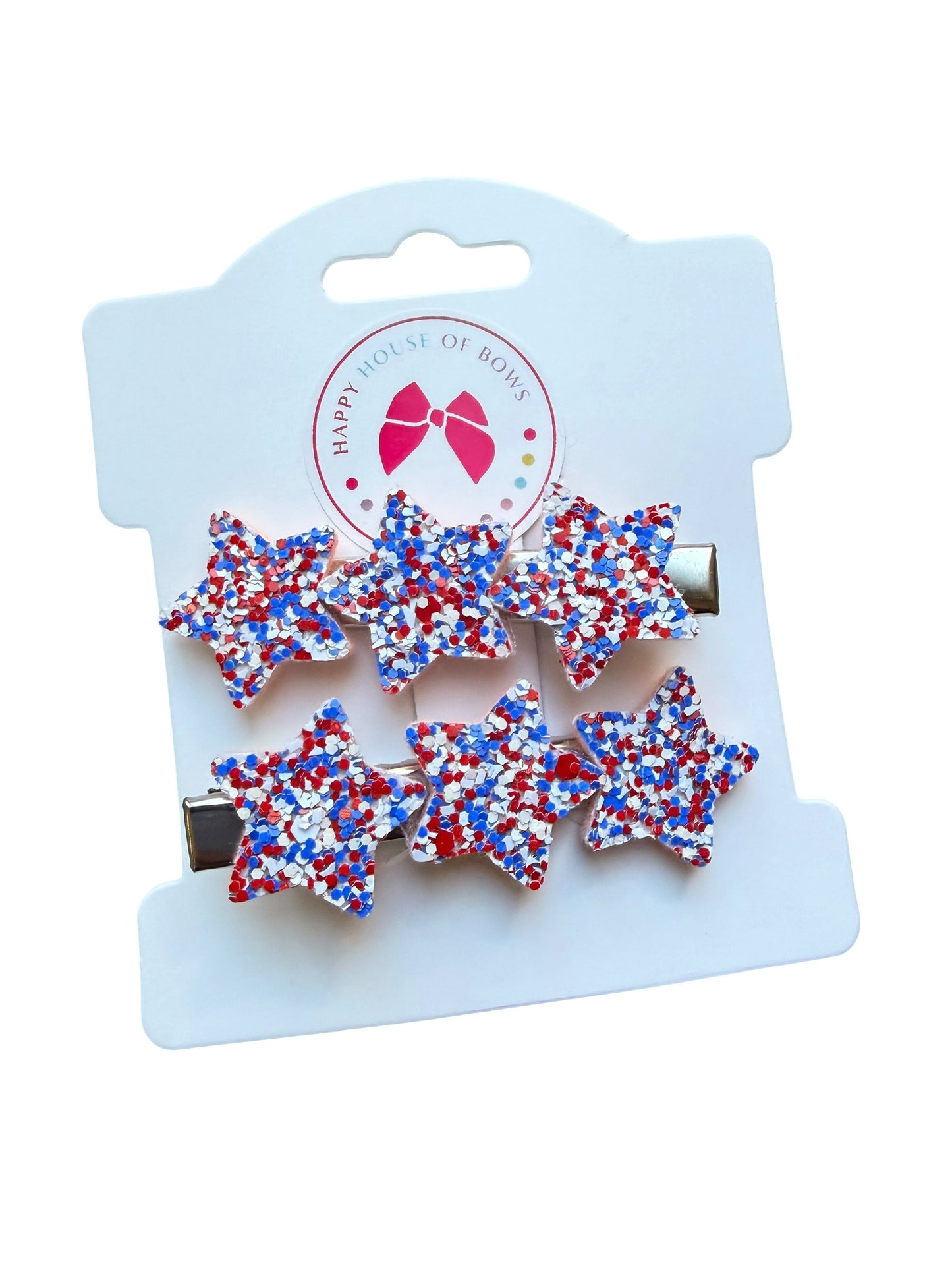 Patriotic Glitter Star Hair Clips for Girls | Red, White & Blue