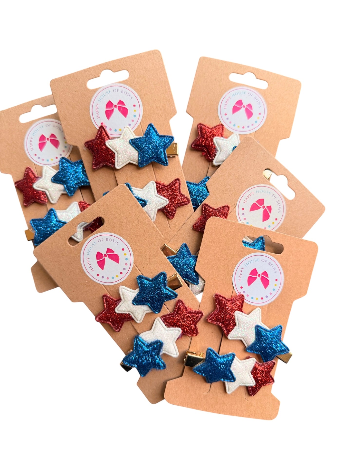 4th of July Glitter Star Hair Clips for Girls | Red, White & Blue