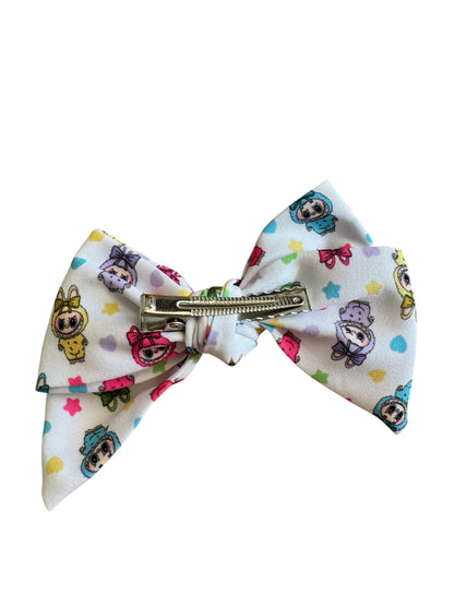 Labu Character Hair Bows for Girls - Bright Colored Fabric Bow Set with Alligator Clips