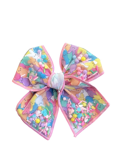 Easter Bunny Shaker Hair Bow for Girls - Pink Confetti Alligator Clip