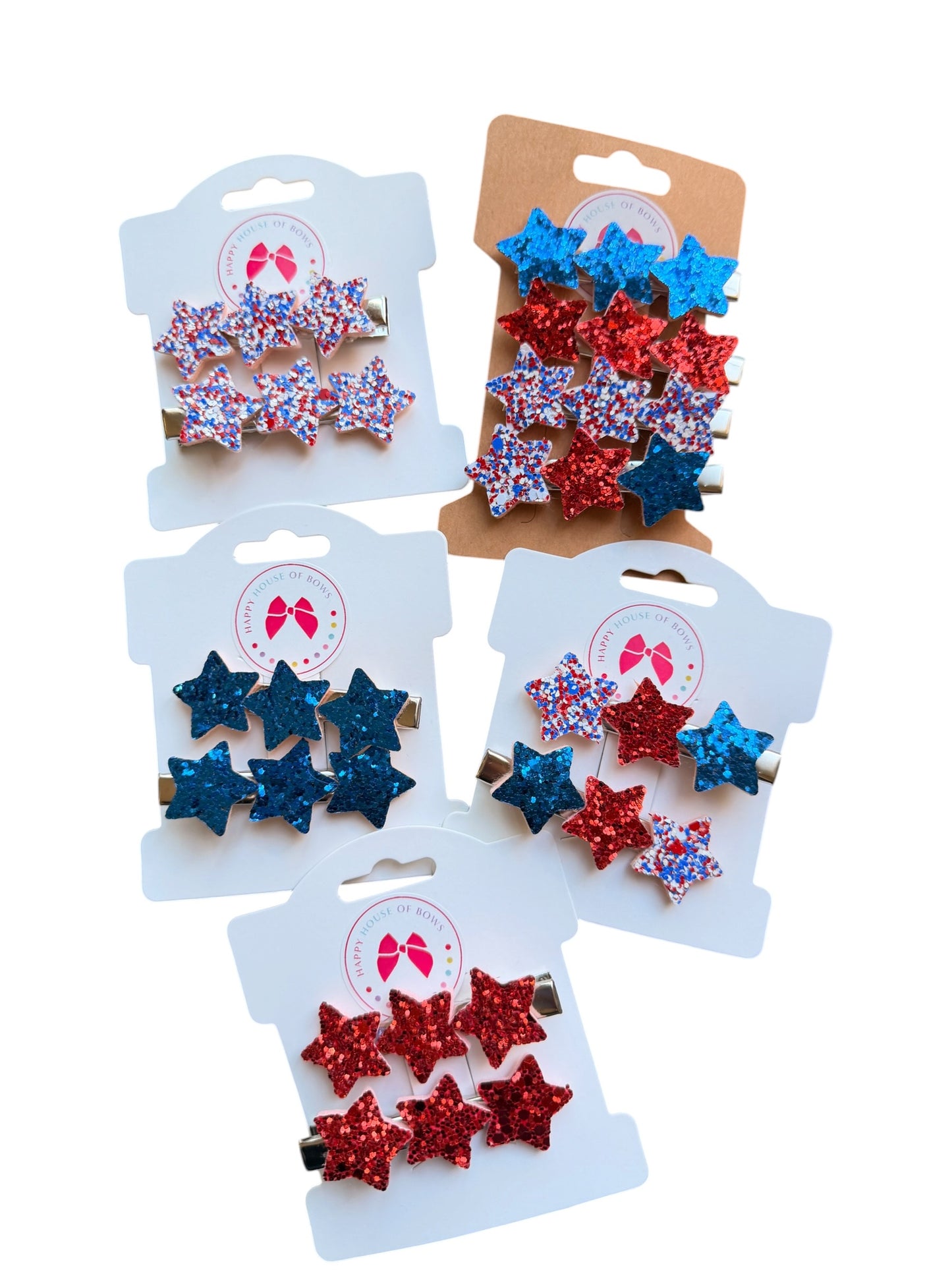 Patriotic Glitter Star Hair Clips for Girls | Red, White & Blue
