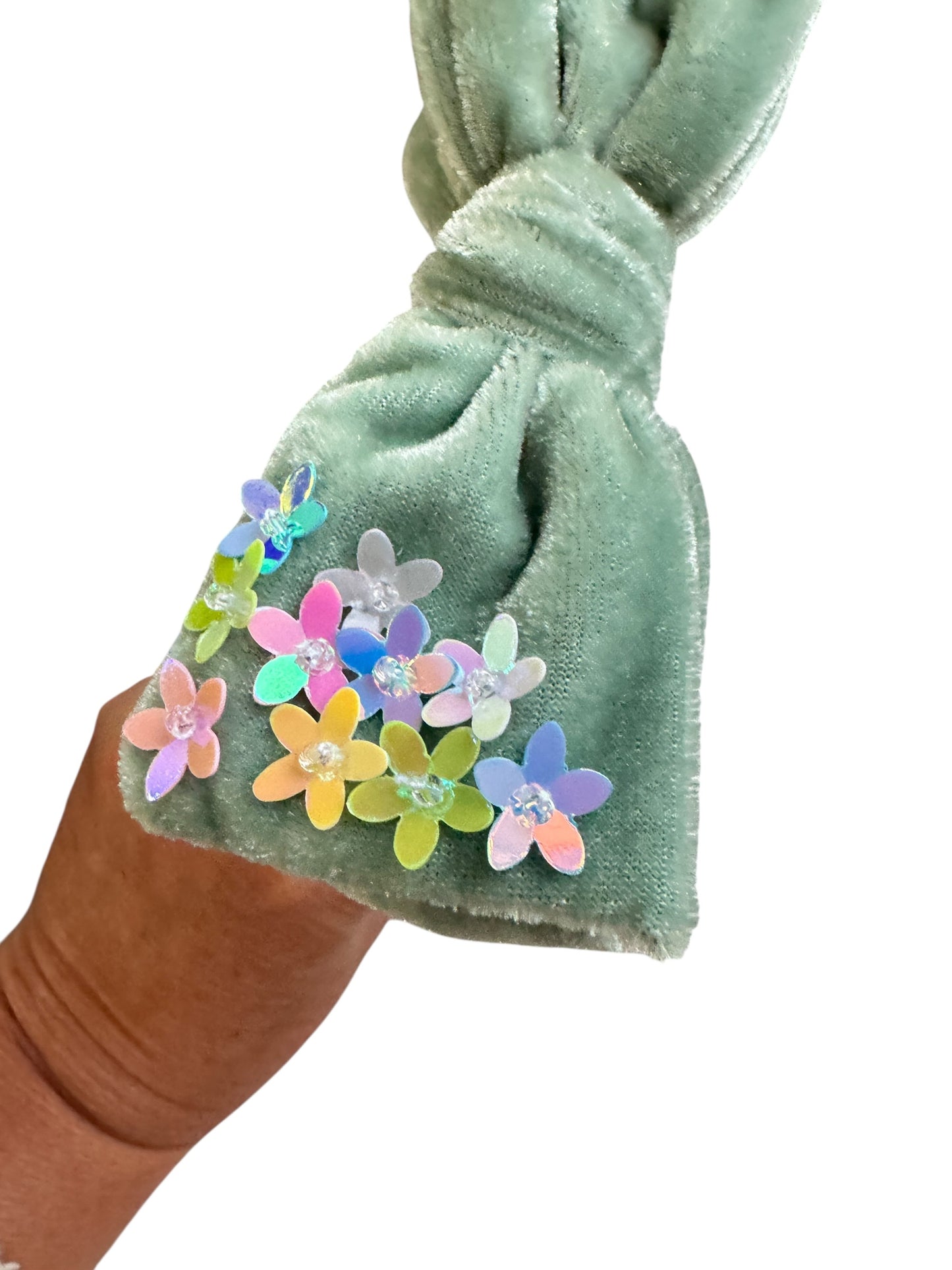 Velvet Bow Headband with Sequin Flowers - Girls & Women Hair Accessory