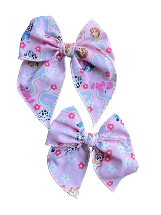 Bluey Hair Bow for Girls - Blue Dog Rainbow Bow