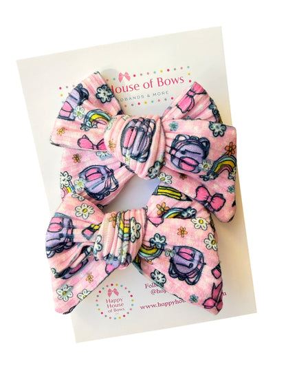Pink Back to School Hair Bows for Little Girls