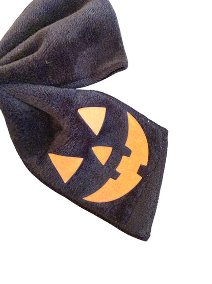 Velvet Pumpkin Jack-O-Lantern Sailor Hair Bow – Halloween Bow for Girls