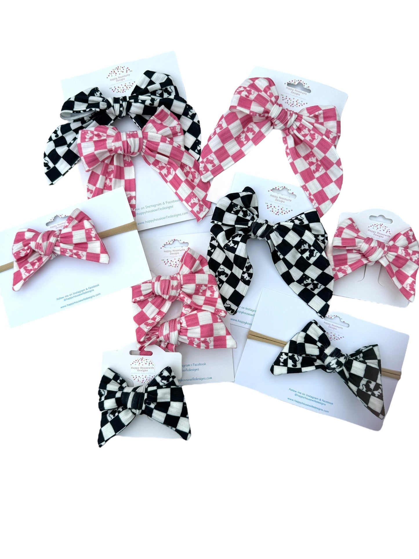 *Pink Checkered Mouse Kiss Hair Bow